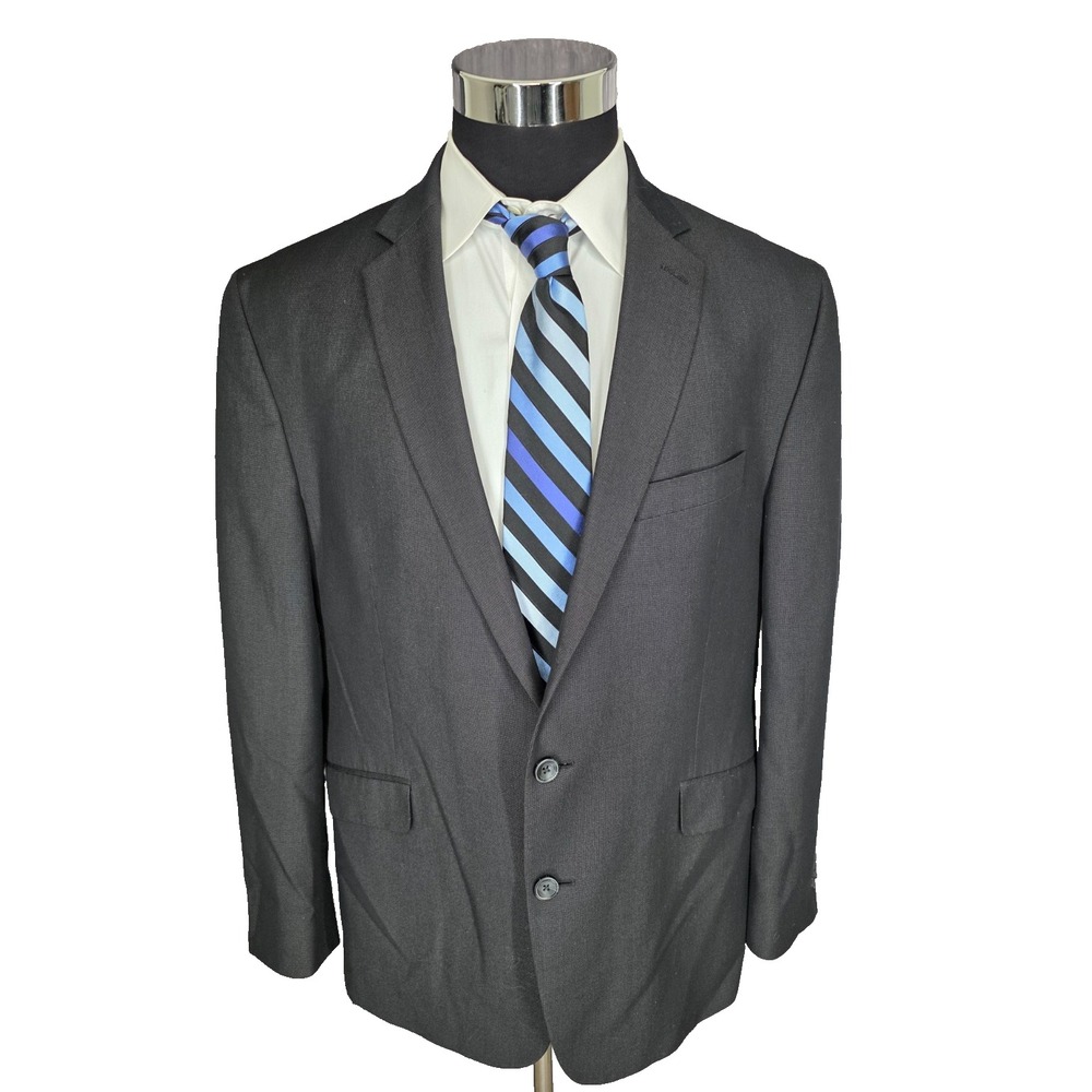 Kenneth Cole Reaction Blazer Jacket Mens 48R Black Sports Coat 2 B Rayon Blend